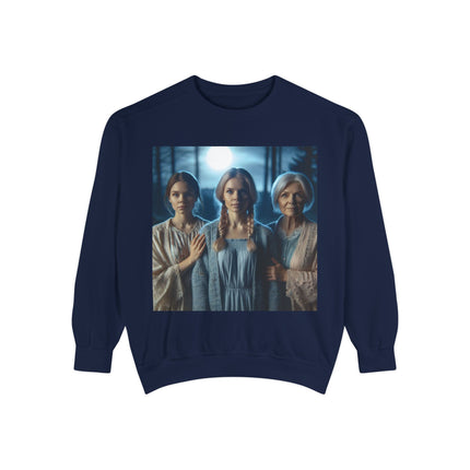 Mystical Sisters Sweatshirt – Garment-Dyed Art of Triple Goddess