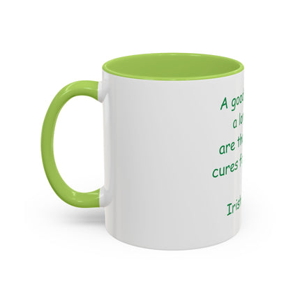 Irish Proverb Coffee Mug — "A good laugh and a long sleep" Accent Mug
