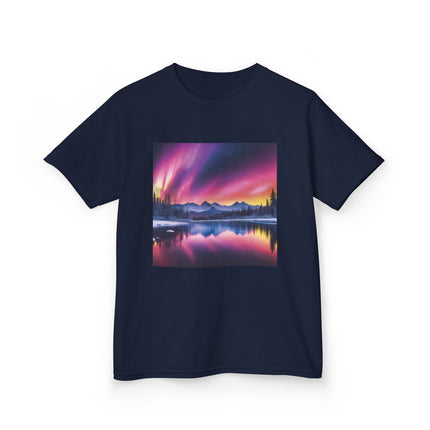 Kids Tee — Colorful Northern Lights Mountain Print
