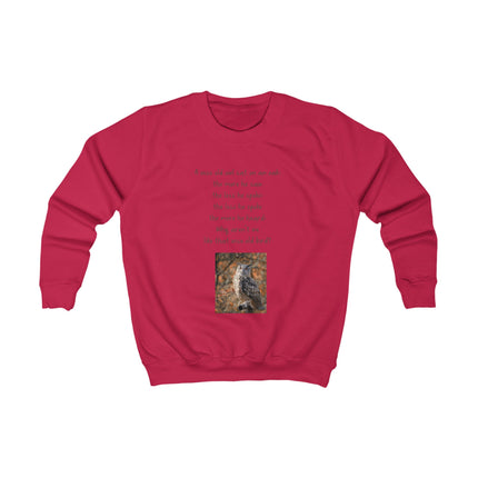 Kids sweatshirt with cute illustrated owl and inspirational poem on the front