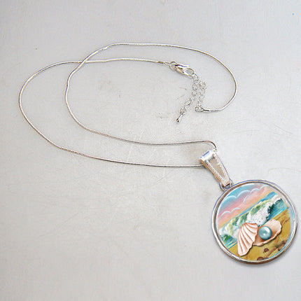 Sea Shell Pearl Silver-Plated Mother of Pearl Jewelry Pendant Necklace - 44054-3