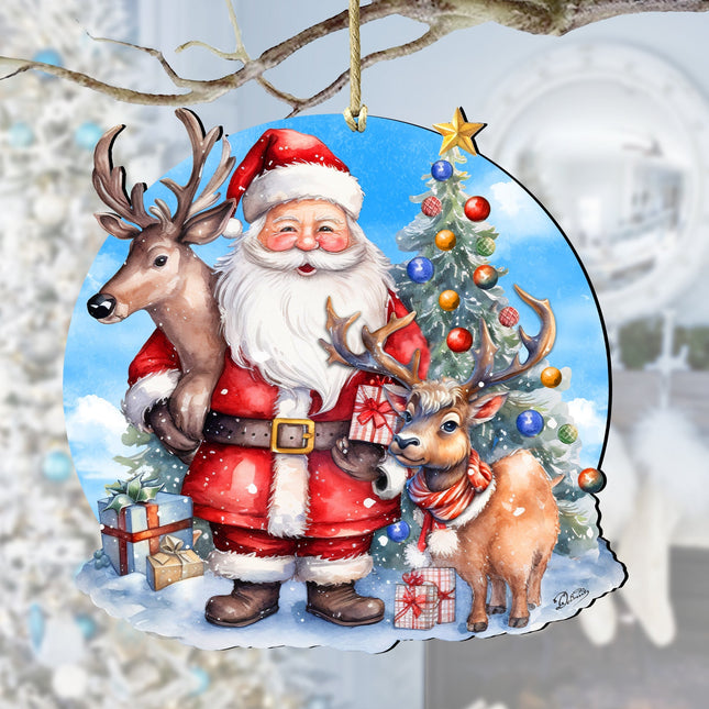 Santa with Reindeer Wooden Ornaments by G. Debrekht Christmas Santa Snowman Decor - 8611032-0