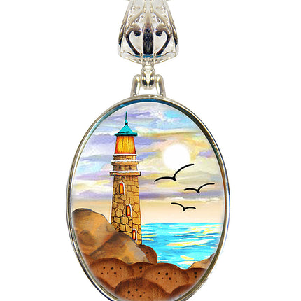 Light House Silver Plated Mother of Pearl Jewelry Pendant Necklace Coastal - 44049-0