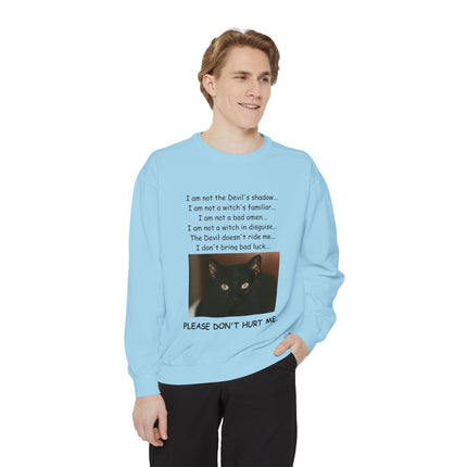 Unisex Sweatshirt – Thoughtful Black Cat Design – Garment-Dyed