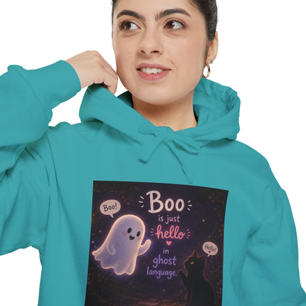Cute Ghost 'Boo Is Just Hello' Halloween Hoodie