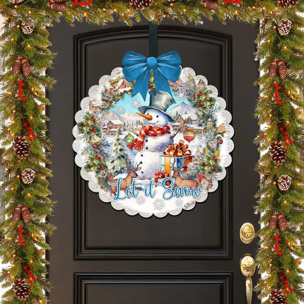 Let It Snow Front Door Welcome Sign, Wooden Front Porch Decor by G. Debrekht Christmas Santa Snowman Decor - 933122H-3