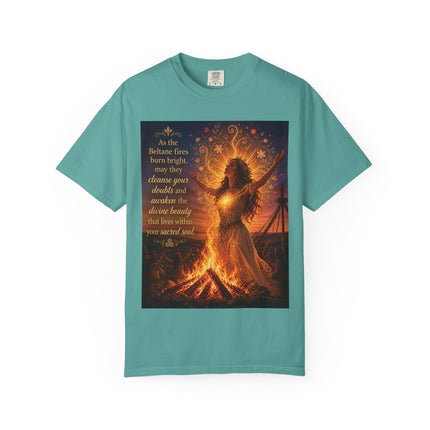 Burning Bright: Beltane Fire Goddess T-Shirt — "As the Beltane fires burn bright" Spiritual Pagan Tee