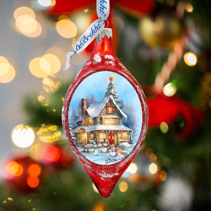 Christmas Cottage Drop Glass Ornament by G. Debrekht Christmas Santa Snowman Decor - 757-042-1