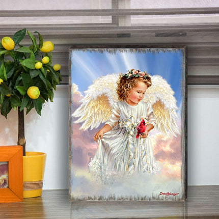 Angel with Cardinal Art Wooden Wall Art by D. Gelsinger - Nativity Holiday Decor - 95676B-DG-3