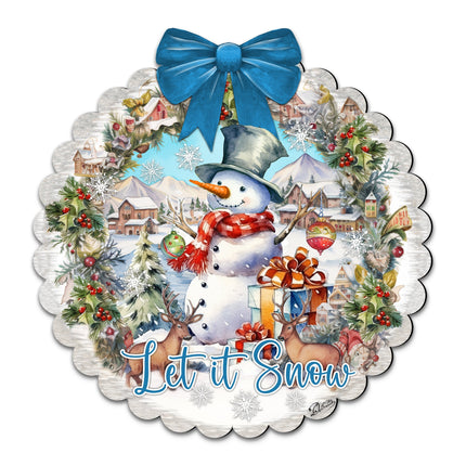 Let It Snow Front Door Welcome Sign, Wooden Front Porch Decor by G. Debrekht Christmas Santa Snowman Decor - 933122H-4