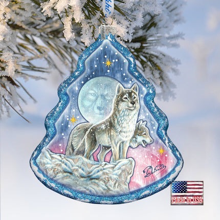 Howling at The Moon Wolves Glass Ornament by G. DeBrekht - Wildlife Holiday Decor - 762-024-1