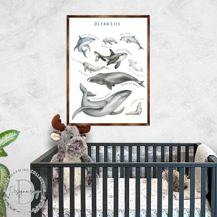 Ocean Animals Wooden Kids Room Décor - First day of school gift - Homeschool I Montessori wooden Educational Poster - Classroom Décor - Playroom Art - 310216-4