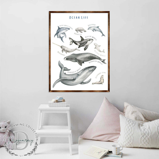 Ocean Animals Wooden Kids Room Décor - First day of school gift - Homeschool I Montessori wooden Educational Poster - Classroom Décor - Playroom Art - 310216-0