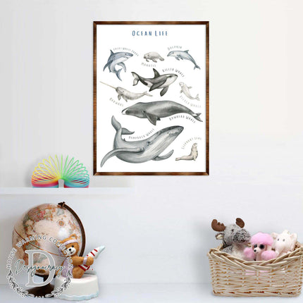 Ocean Animals Wooden Kids Room Décor - First day of school gift - Homeschool I Montessori wooden Educational Poster - Classroom Décor - Playroom Art - 310216-2