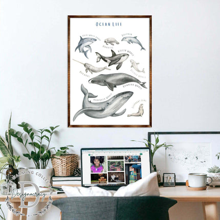 Ocean Animals Wooden Kids Room Décor - First day of school gift - Homeschool I Montessori wooden Educational Poster - Classroom Décor - Playroom Art - 310216-1