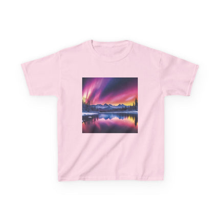Kids Tee — Colorful Northern Lights Mountain Print