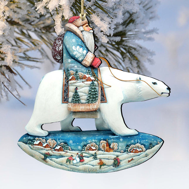 Santa Polar Bear Wooden Ornaments by G. DeBrekht - Christmas Santa Snowman Decor - 8116382-0
