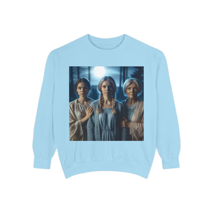 Mystical Sisters Sweatshirt – Garment-Dyed Art of Triple Goddess