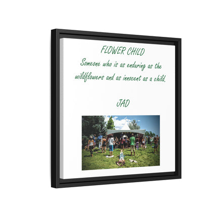 Flower Child Matte Canvas Print — "Flower Child" Quote with Festival Photo (Framed)