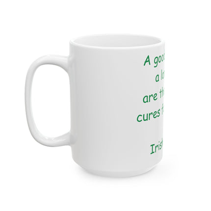 Irish Proverb Mug – “Laugh & Sleep” – 15oz Ceramic Gift Cup