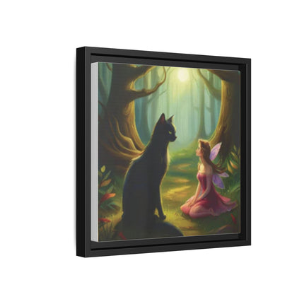 Fairy and Black Cat Forest Canvas – Framed Matte Wall Art