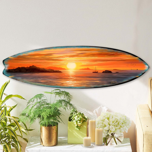 Sunset Symphony Surfboard Coastal Wall Art by G. DeBrekht - Coastal Holiday Decor - 8490133HS-0