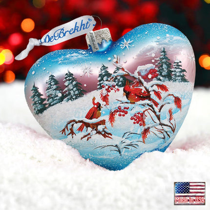 Winter Birds Heart Glass Ornament by G. DeBrekht - Christmas Decor - 73152-1