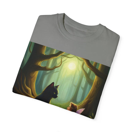 Whimsical Fairy & Cat Tee – Nature-Inspired Unisex Graphic Shirt