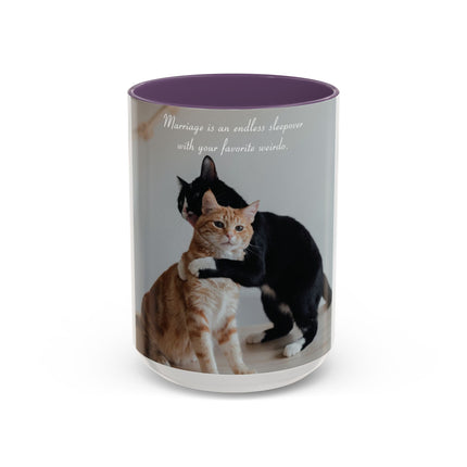 Cat Lovers Accent Mug – 15oz Ceramic Cup with Sleepover Quote
