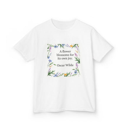 Kids T‑Shirt — "A flower blossoms for its own joy" Oscar Wilde Floral Quote