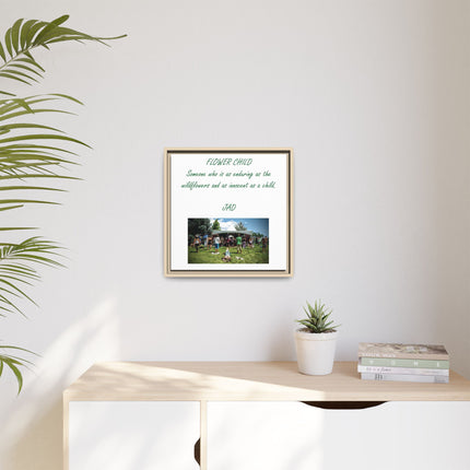 Flower Child Matte Canvas Print — "Flower Child" Quote with Festival Photo (Framed)