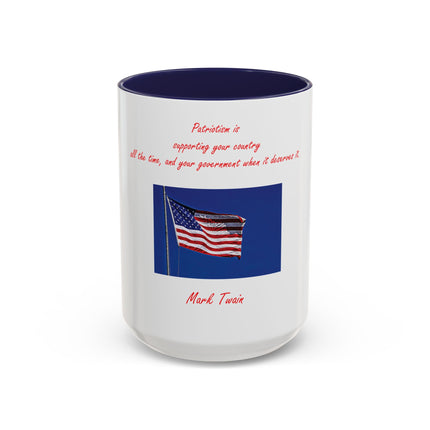 American Flag Accent Coffee Mug — Patriotic Quote by Mark Twain, 11/15oz