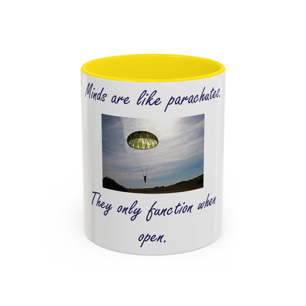 Parachute Quote Accent Mug – 11oz Ceramic Cup for Open Minds