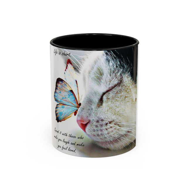 Inspirational Cat & Butterfly Accent Ceramic Mug - 11 oz