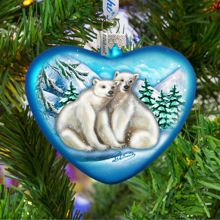Polar Bear Love Heart Glass Ornament by G. DeBrekht - Wildlife Holiday Decor - 744-021-2