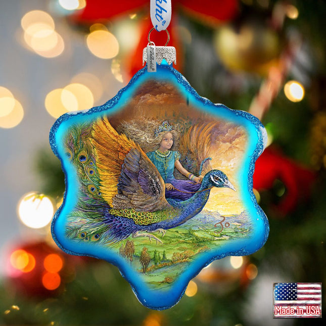 Peacock Princess Glass Ornament by Josephine Wall - Christmas Decor - 754-402-JW-0