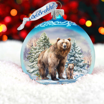 A Love for All Seasons: Grizzly Bears Ball Glass Ornament by G. Debrekht - Wildlife Holiday Decor - 73382-3