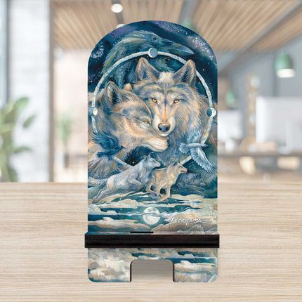 In Spirit I Am Free Wolves Ravens Cell Phone Stand Wood Mobile Tablet Holder Charging Station Organizer - 892091-JB-2
