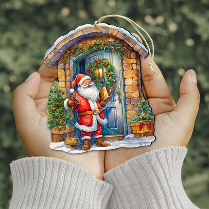 Joyful Moments at the Doorstep Wooden Ornaments by G. Debrekht Christmas Santa Snowman Decor - 8611046-2
