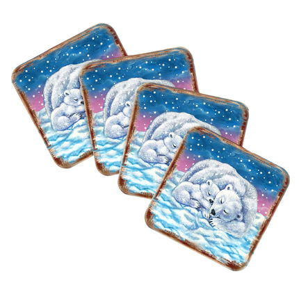 Polar Bears Wooden Cork Coasters Gift Set of 4 by Nature Wonders - Nature Wildlife Decor  - 95381C-S4-4