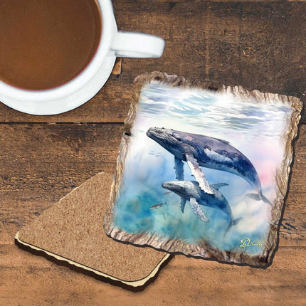 Humpback Whale Wooden Cork Coasters Gift Set of 4 by Nature Wonders Nature Wildlife Decor  - 95395C-S4-1
