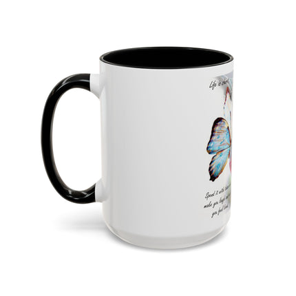 Cat & Butterfly Coffee Mug with 'Life is Short' Inspirational Quote (Accent, 11/15oz)