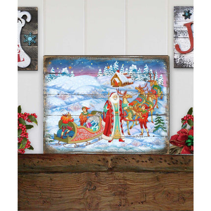 Bellowed Carrier Santa Wooden Wall Art by G. DeBrekht - Christmas Santa Snowman Decor - 8173843B-2