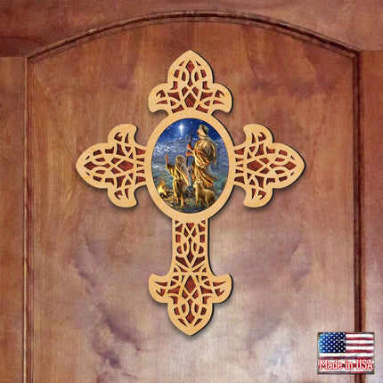 Starlight Shepherd Pointy Wooden Cross by D. Gelsinger - Inspirational Icon Decor - 88387-DG-1
