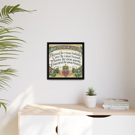 Framed Holiday Blessing Matte Canvas — "Blessed be your holidays" Celtic Wall Art