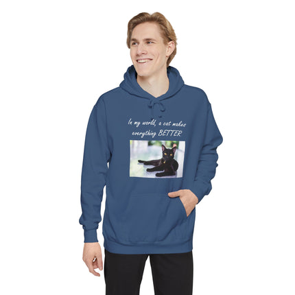 Relaxed Black Cat Hoodie — "In my world, a cat makes everything BETTER"