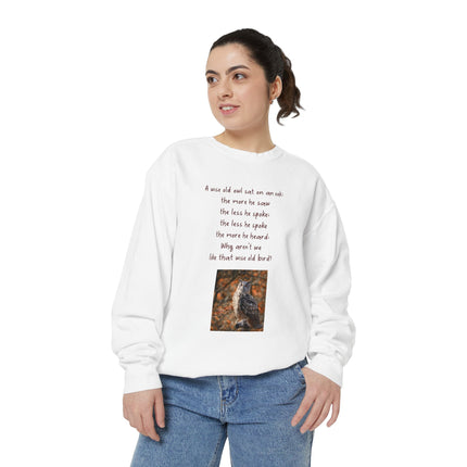 Poetic Owl Sweatshirt — Illustrated Owl Art with Poem Crewneck