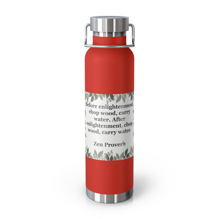 Zen Proverb 22oz Vacuum Water Bottle — Insulated Copper-Style Bottle with Leaf Border