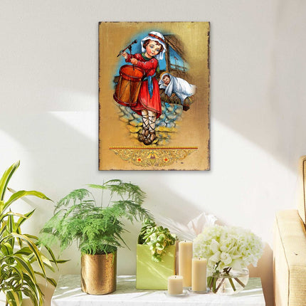 Drummer Boy Wooden Gold Plated Religious Christian Sacred Icon - Inspirational Icon Decor - 85044-2