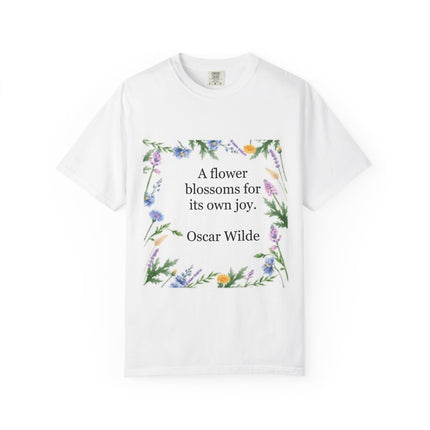 Oscar Wilde Floral Quote T-Shirt – "A Flower Blossoms for Its Own Joy"